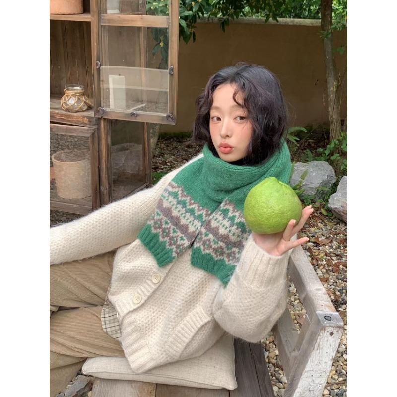 Retro Knitted Scarf Men's and Women's Fashion Simple Concave Shape Autumn and Winter Christmas Scarf Versatile Warm Tide