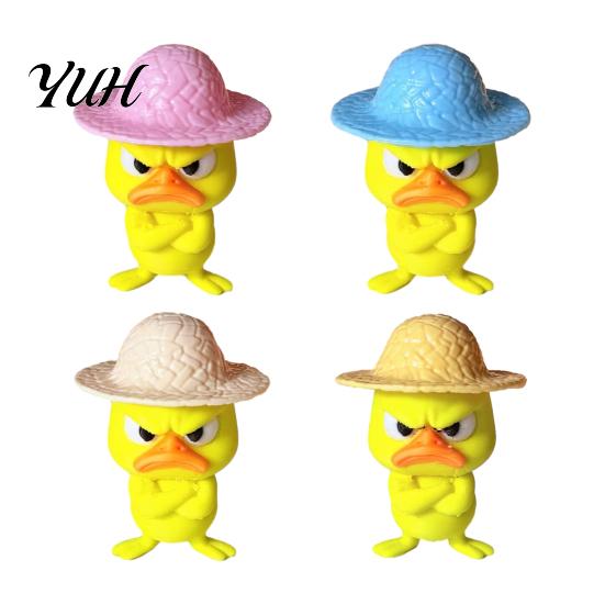 Decorative Mini Figurines for Home 4Pcs 3D Printed Angry Duck Figurines, Grumpy with Straw Hat, Unique Desk Decor Coworkers Cute Cross-Arms