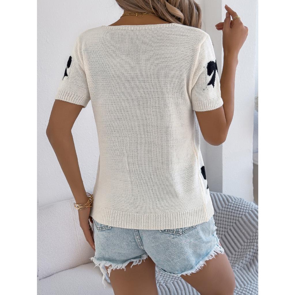 QICED Весна Лето Повседневный и Сексуальный Вязаный Свитер с Цветными Блоками и Бантом, Кардиган для Отпуска, Женская Одежда