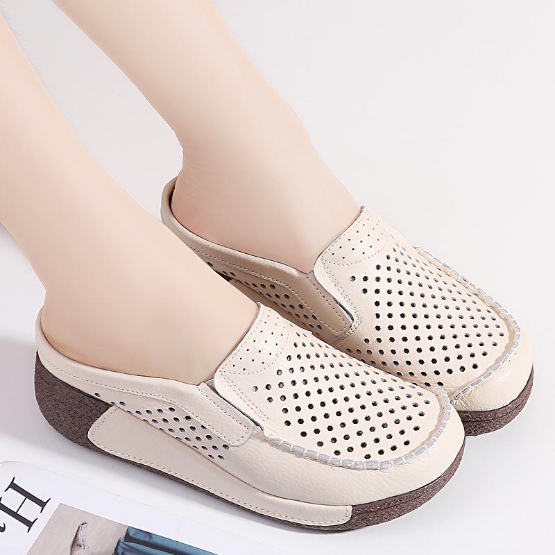 Ladies Clogs Platform Loafers Casual Elegant Cow Leather Slippers Women White Thick Sole Shake Shoe