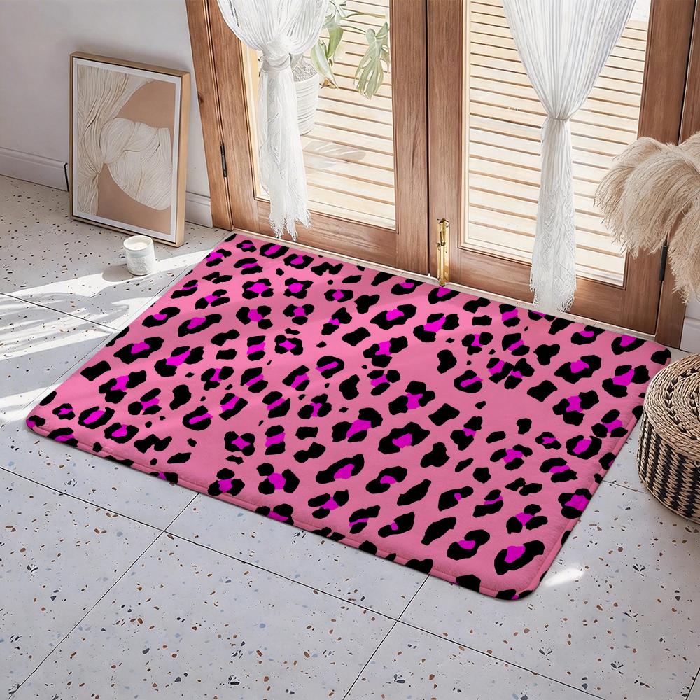 leopard print Floor Mat Eco  Flannel Doormat Non Slip Odorless Indoor Floor Rug Soft Short Plush Home Mat