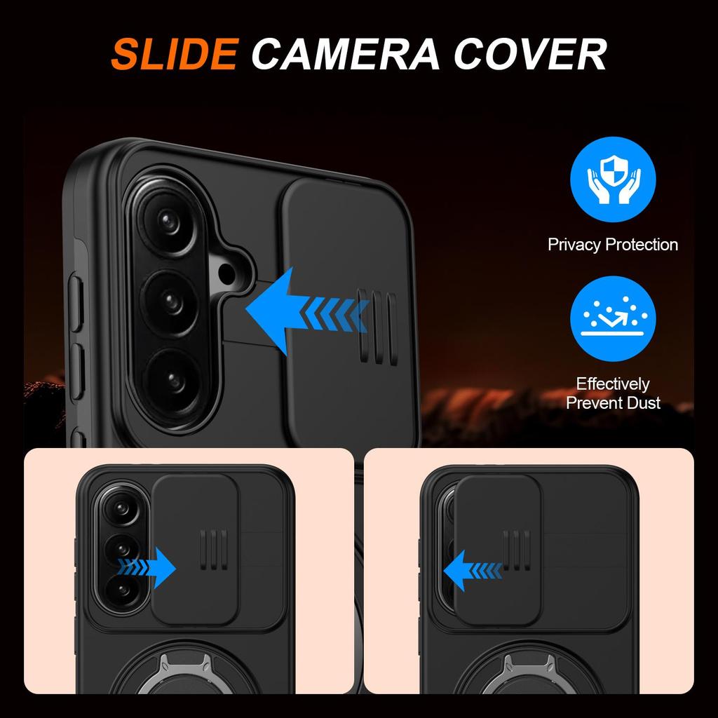 Slide Window Lens Protection Magnetic Ring Bracket Case For Samsung Galaxy A36 A56 A26 A16 Armor case