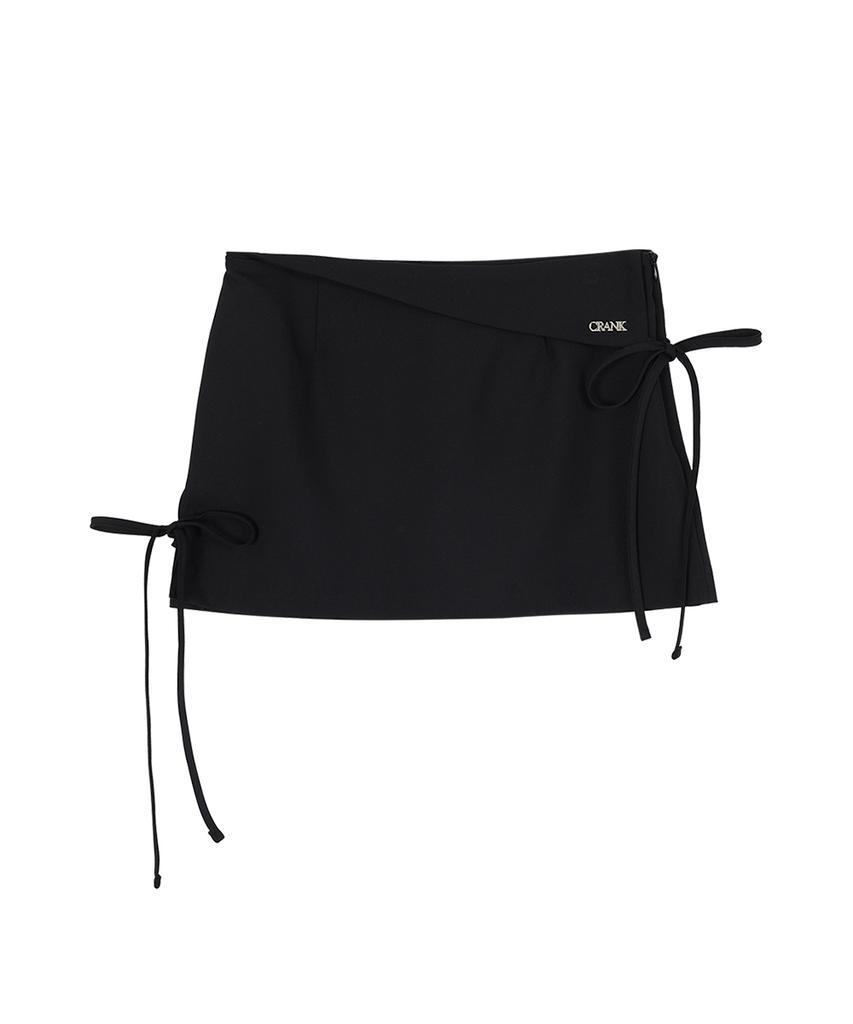Crank Ribbon Slit Skirt Pants_Black