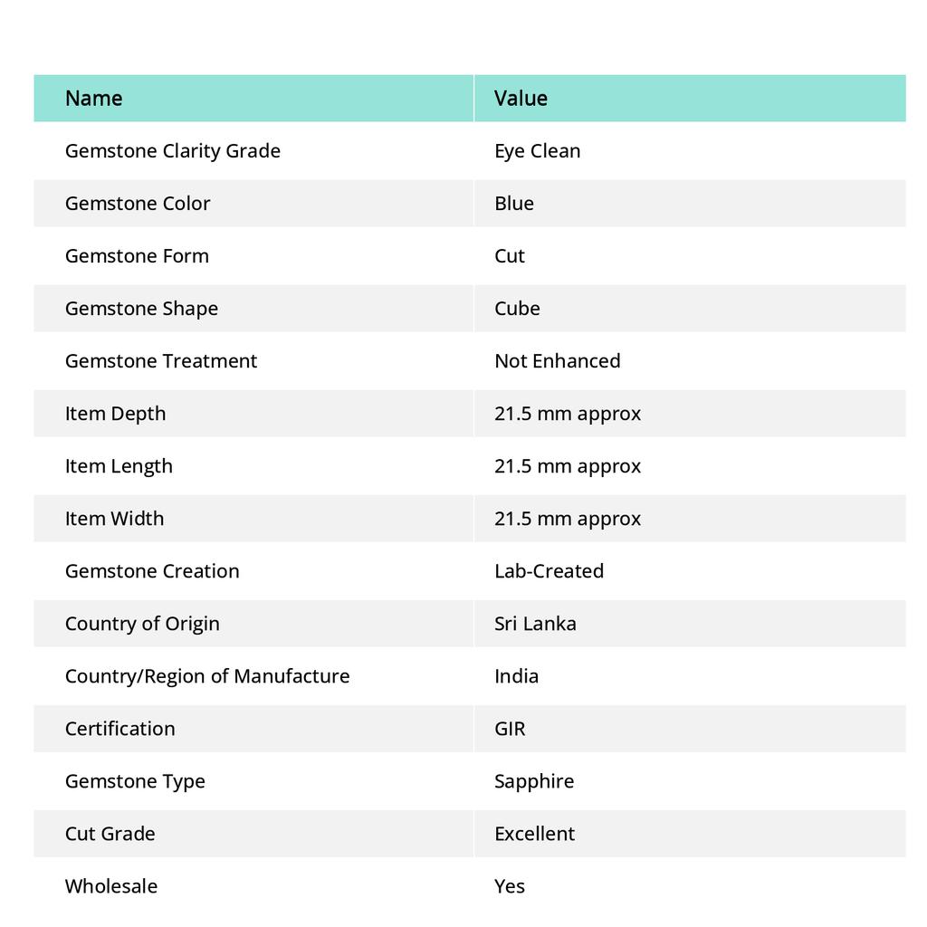 Real CERTIFIED Blue Cube Cut Sapphire 103.25 Ct Lab-Created Loose Gemstone M-1019-Ra