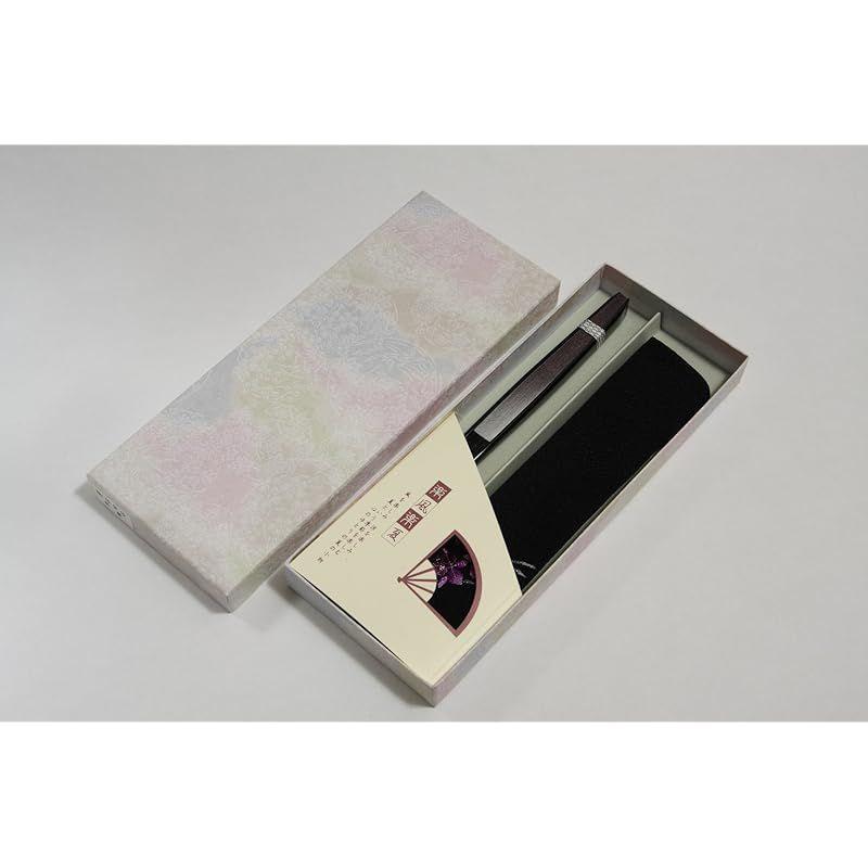 Used [New] [Hasegawa] Kyoto fan "Kikyou" double-sided pattern, handmade by Kyoto craftsmen, black fan, embroidered, fan bag included, paper box 1