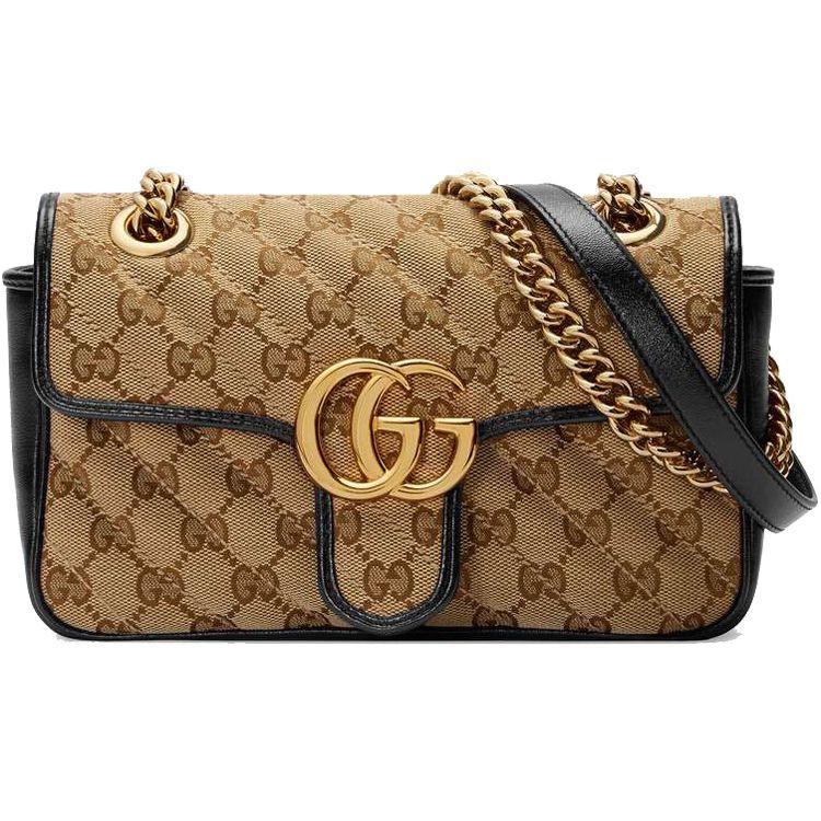 Gucci Мини-сумка GG Marmont Бежевая Эбеновое дерево/Черный Женские сумки Коричневый 446744-HVKEG-9772