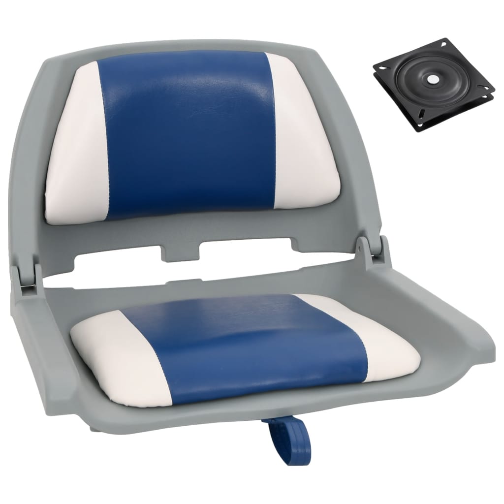 2 Piece Foldable Boat Seat Set with Cushion in Blue White