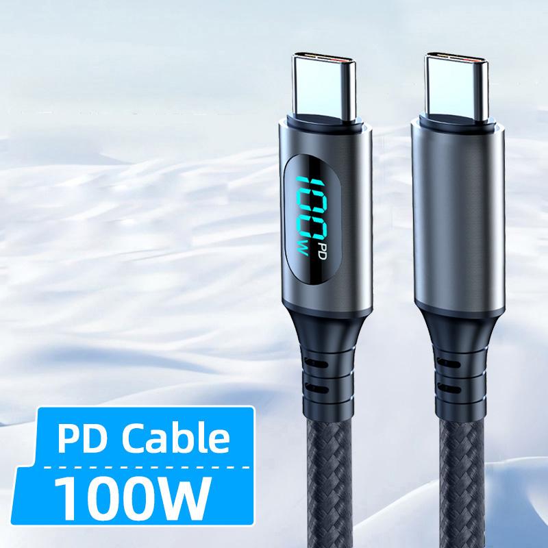 Сверх-Супер Быстрый Зарядный Кабель - 6А 120 Вт USB A на Type C Нейлоновый Дата-Кабель со Светодиодным Цифровым Дисплеем