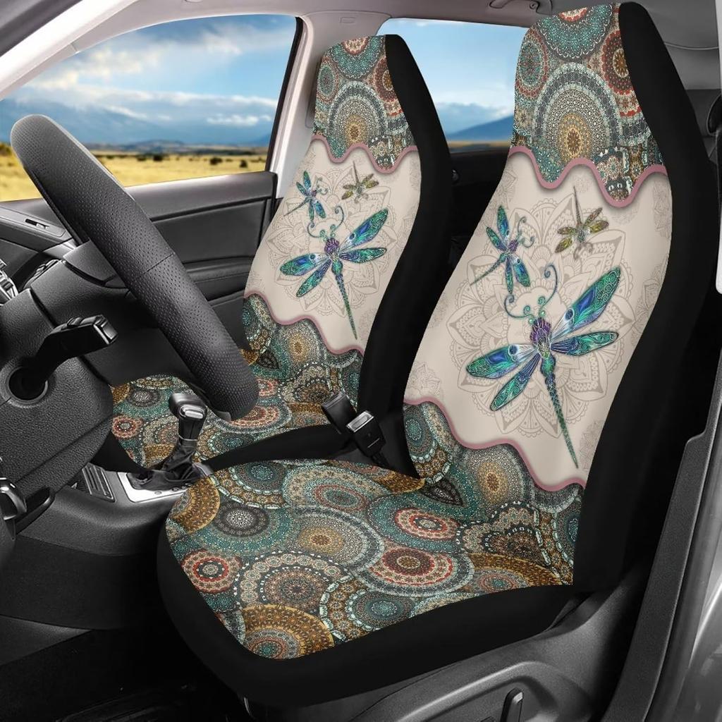 Talayituse Boho Dragonfly Print Car Seat Covers Set of 2, Breathable Front Bucket Seats Protector Auto Interior Accessories Decor Universal for Truck