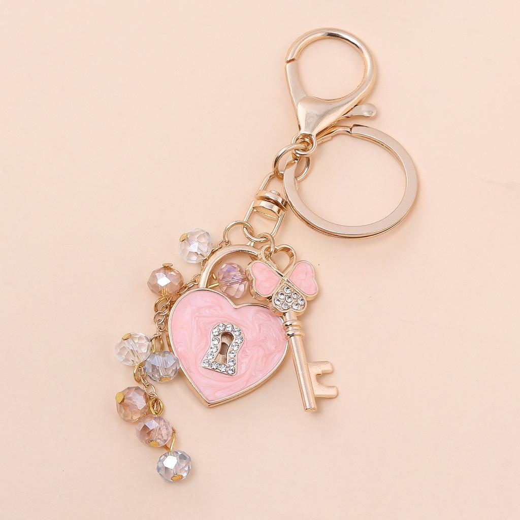Fashion Heart Lock And Clover Keychain For Stylish Bag Decor With Electroplated Alloy