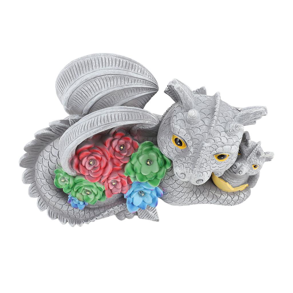 Dinosaur Garden Statue, Solar Powered Mother Son Outdoor Decoration, Dinosaur Resin Sculpture for Garden Decoration