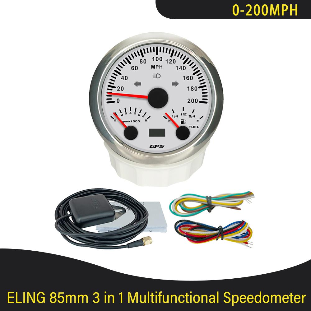 Universal 85mm 3 in 1 Multifunctional 0-120 0-200 KM MPH GPS Speedometer with 8000RPM Tachometer Fuel Level 7 Colors Backlight