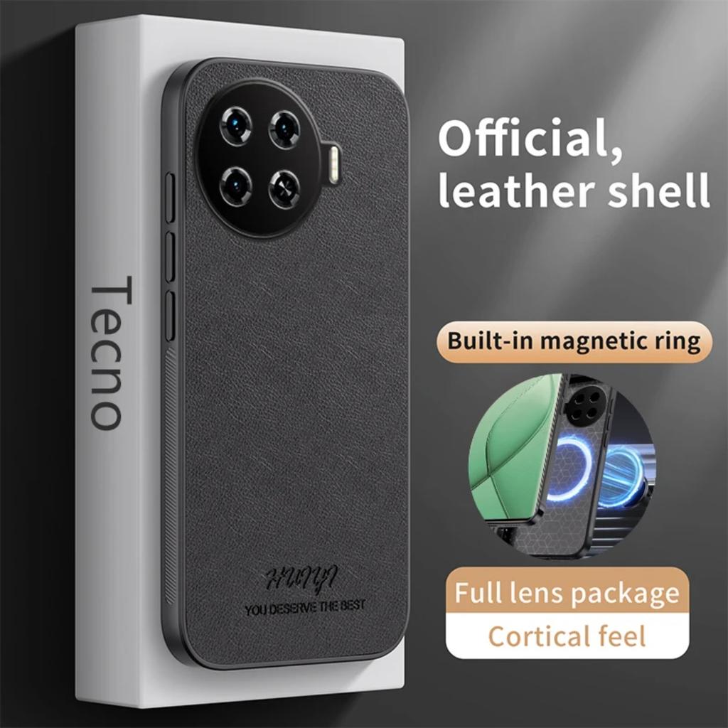 Leather Case for Tecno Spark 20 Pro+ Plus Wireless Charge Car Magnetic Holder Silicone Hard Phone Cover TecnoSpark20Pro+Plus KJ7