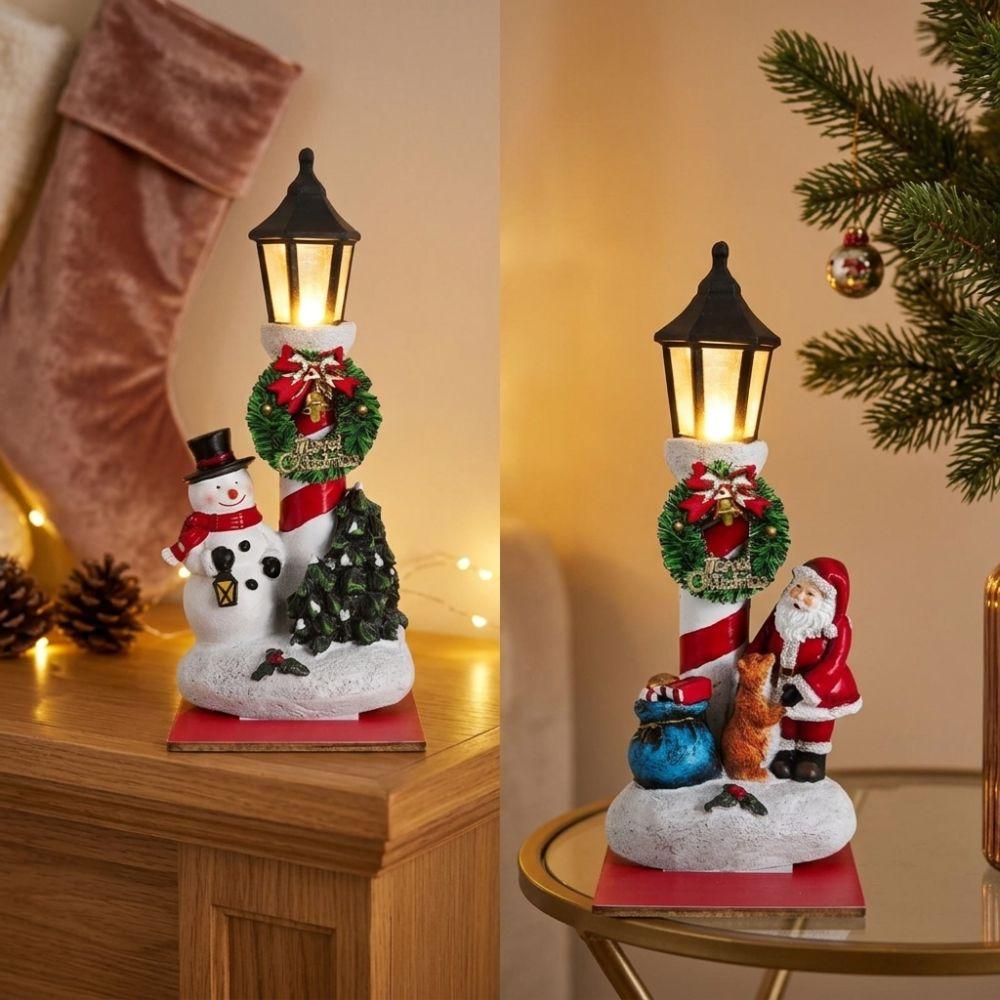 2Pcs Snow Scene Santa Wooden Tabletop Ornament Vintage Holiday Desktop Plaque Holiday Gift