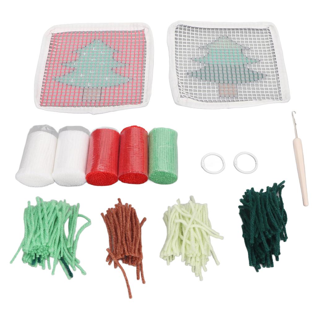 Latch Hook Kit Cute Christmas Tree Pattern DIY Crochet Cup Mat Soft Comfortable Colorful Latch Hook