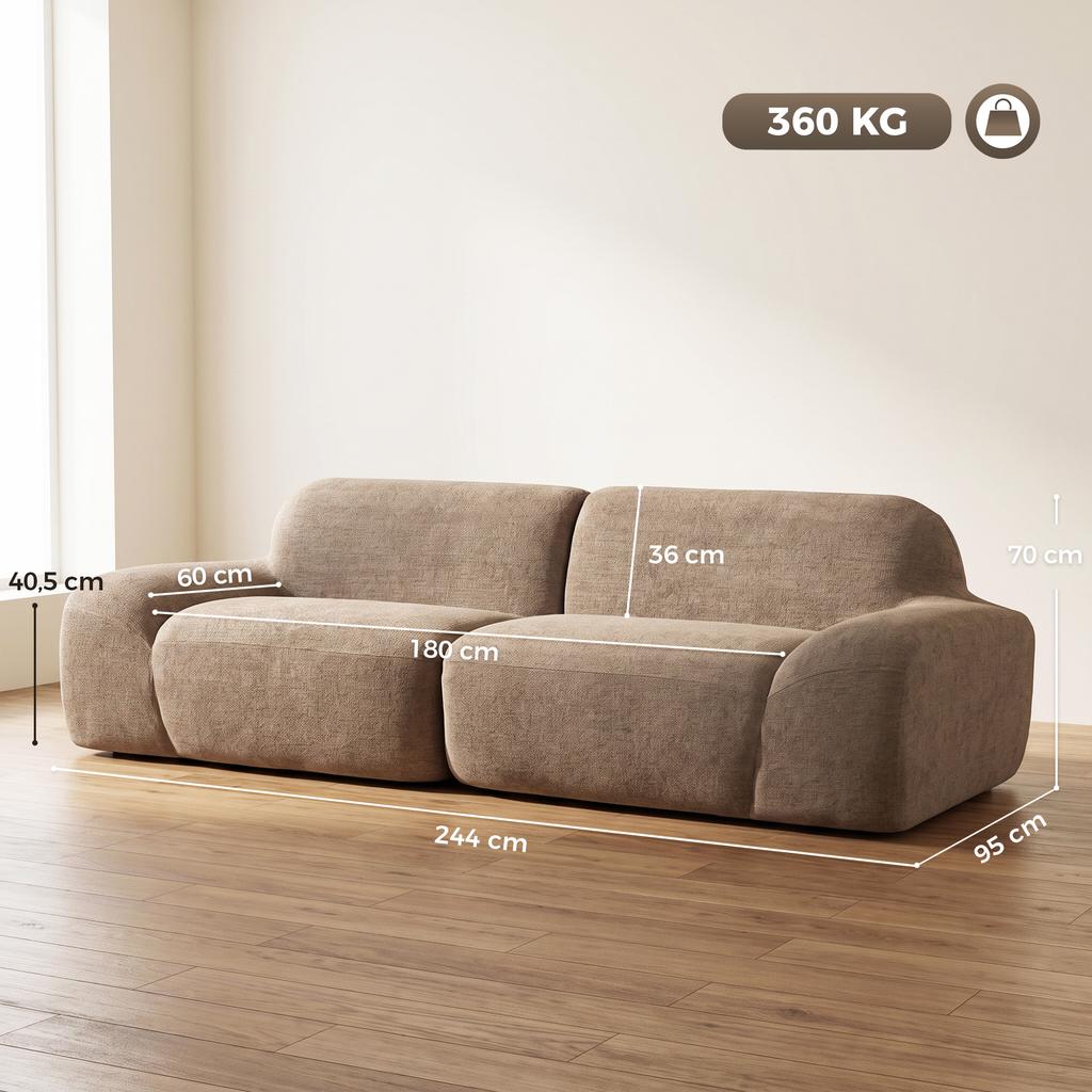 3 Seater Chenille Sofa 244 Cm Modern Living Room Sofa Wide Seat And Armrests Pocket Springs Light Brown