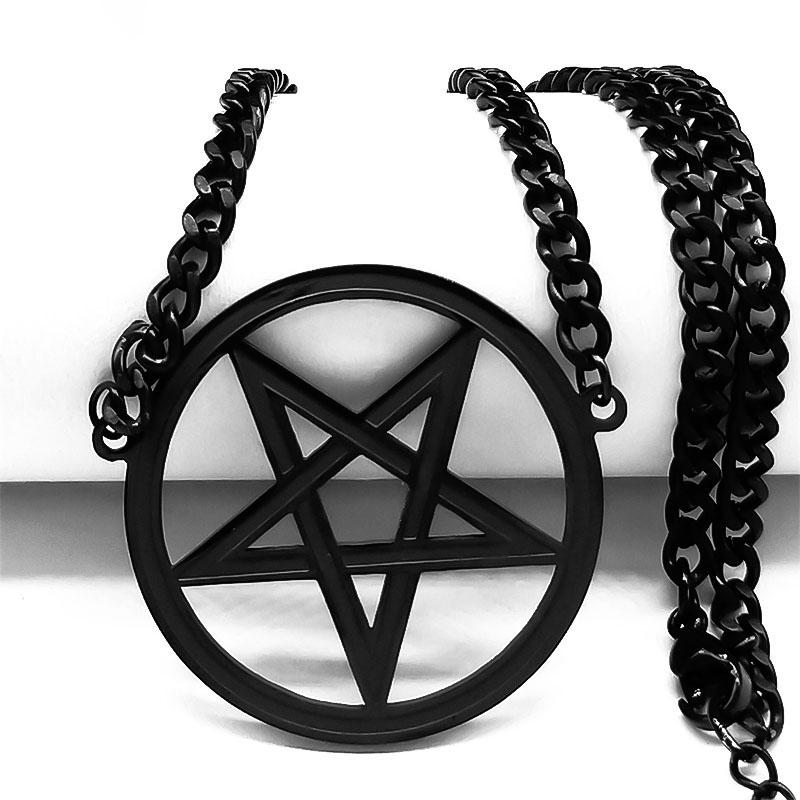 Satan Inverted Pentagram Stainless Steel Choker Necklaces for Women Black Chain Necklaces Jewelry bijoux femme N541BKS03