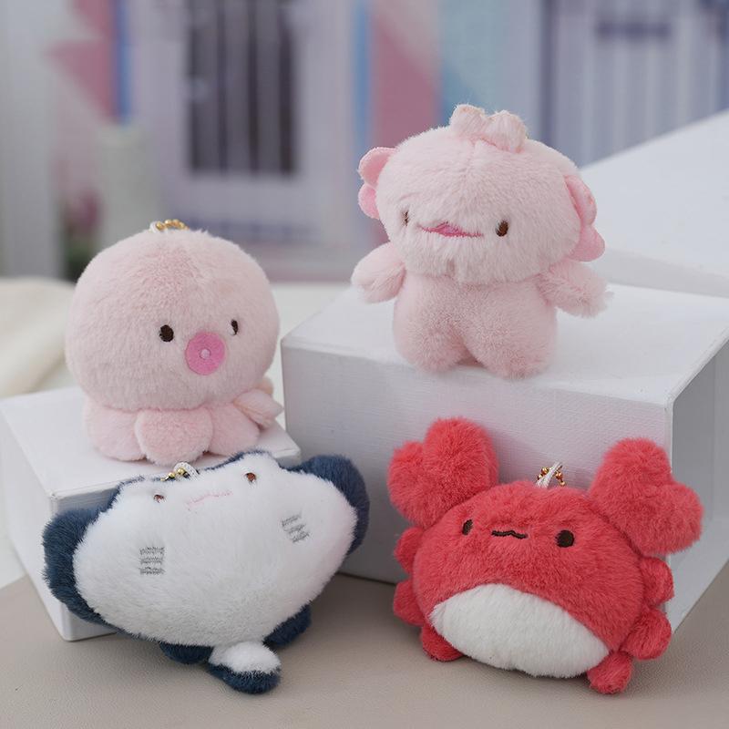 1Pc Ocean Animal Octopus Crab Plush Keychain Cartoon Plush Stuffed Pendant Hexagonal Dragon Keyring Aquarium Gift