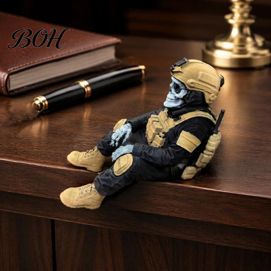 Military History Buff Gift Skeleton Hero Shelf Sitter Ornament, 3D Printed Soldier Figurine, Remembrance Sculpture Gothic Tactical Warrior Sitting