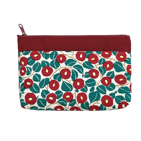 Kyoyu Made in Japan 100% Cotton Pouch with Pocket, Cosmetic/Accessory Case, Approx. 13.5×18cm, Women