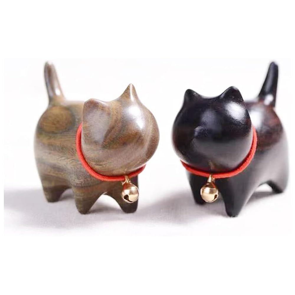 WOWTAC Фигурка кошки Деревянный домашний декор Садоводство Подарочная коробка Набор из 2 штук (Зеленый Сандал + Черный Сандал)