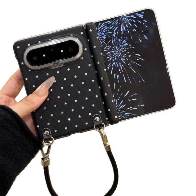 Luxury Rhombus Quilted Sparkle Phone Case Pura X Max Foldable Dual Hinge Magnetic Cover