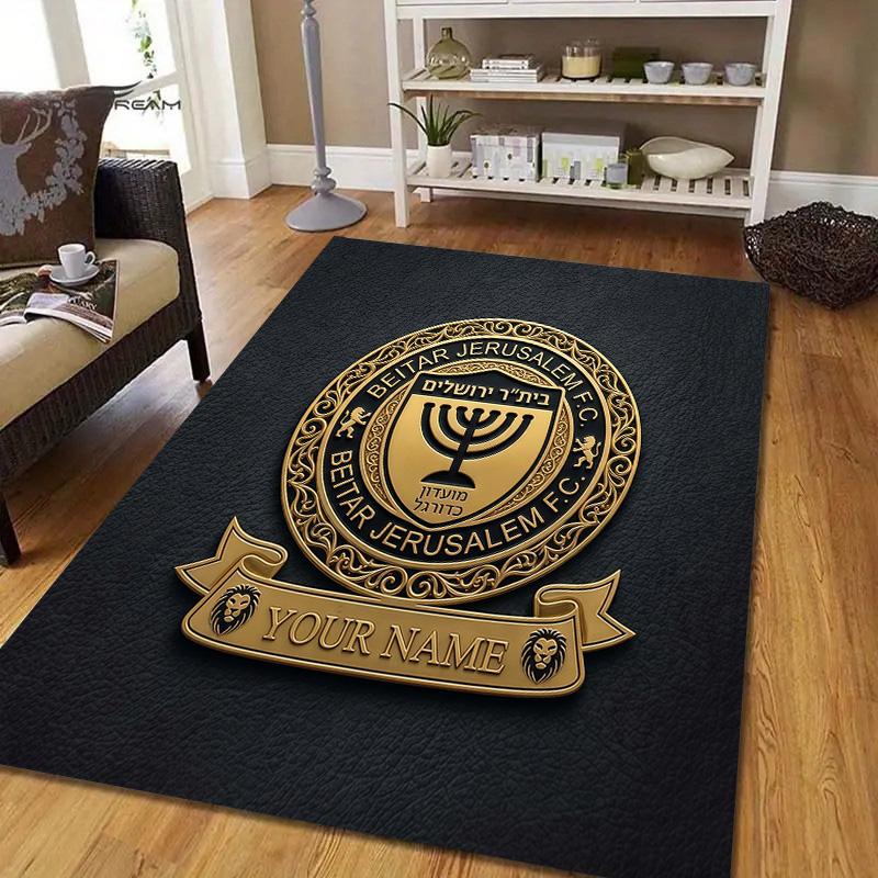 Custom Name Beitar Jerusalem Flannel Pattern Square Carpet,Area Rug,Carpet Rug for Living Room Bedroom Sofa Playroom Decor,Non-slip Floor Mat