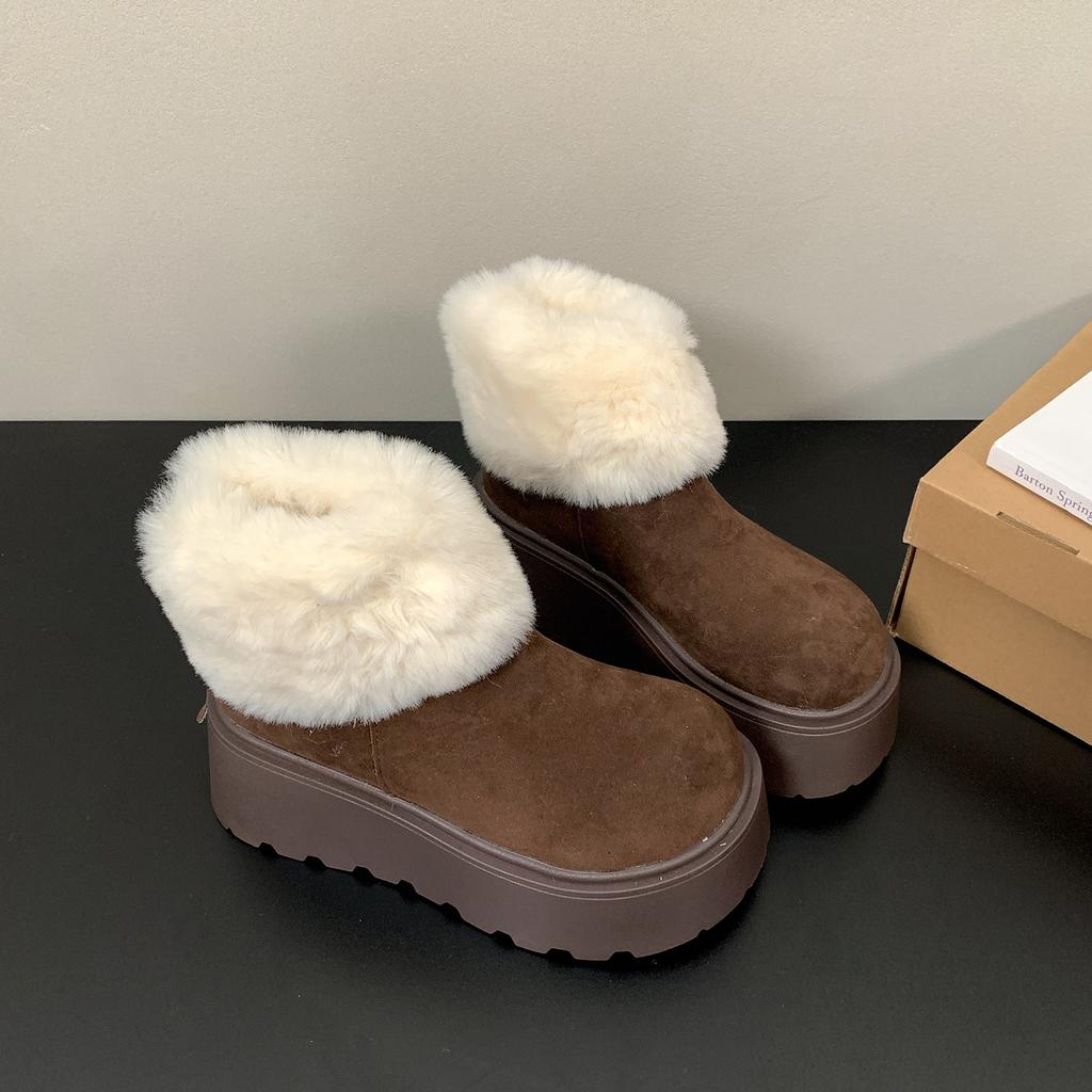 Винтажные туфли на платформе Женские меховые зимние сапоги Комфортное увеличение роста Сохранение тепла Хлопковые короткие ботильоны Зимняя женская плюшевая обувь