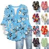 Summer Tops For Women Cute V Neck 3/4 Sleeve Blouses Floral Print Top Casual Shirts