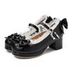 2025 Plus Size 43 Women's Candy Colors Mary Janes Pumps Bow Tie Ruffles Black Pink Platform Sweet Block Heels Lolita Shoes