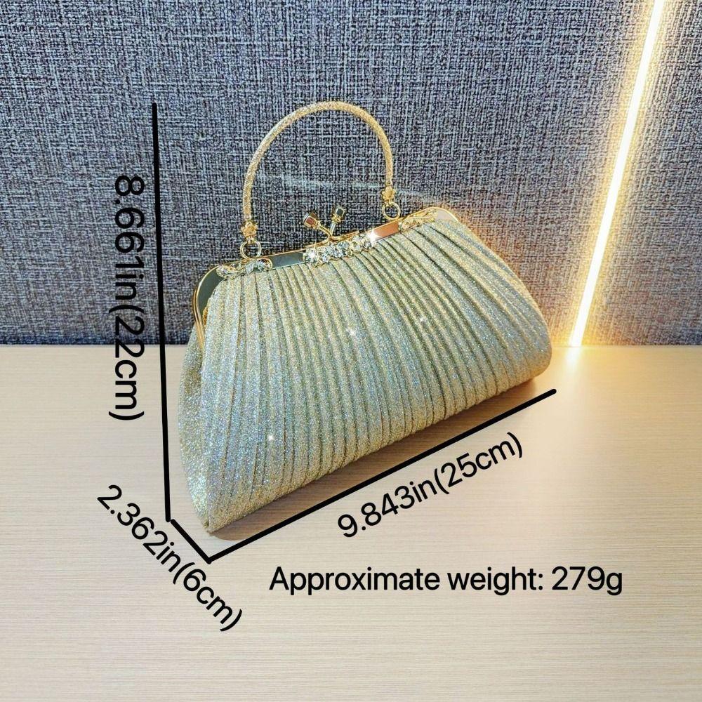 Glitter Shell Pattern Handbag Pleated Ladies Clutch Bag Retro Evening Banquet Bag Wedding