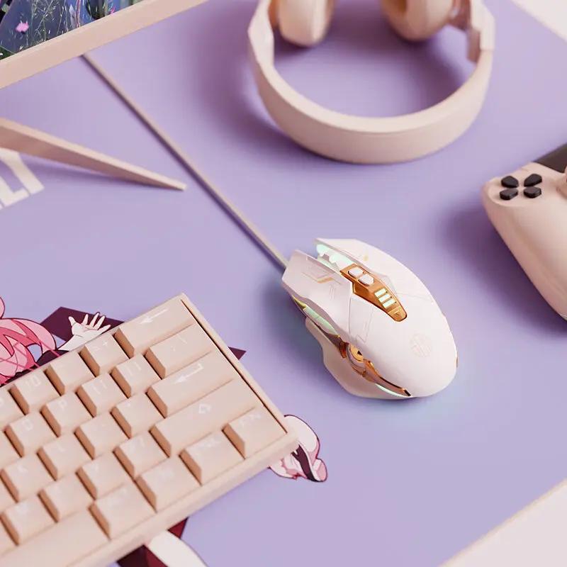 Продажи с завода Inphic W8 Проводная игровая мышь 4000DPI 7 кнопок макроопределение RGB дышащая лампа бесшумная компьютерная розовая мышь