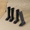 Krazing Pot Cow Skin Square Toe Winter Med Heels Riding Boots Punk Design Women Vintage Square Buckle Thigh High Boots