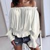 Women's New One Neck Chiffon Shirt Waisted Ruffled Hem Long-sleeved Short Section Summer Sweet Blouse