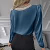 Women's Casual Fashion Solid Color Lace Long Sleeve V-neck Top
