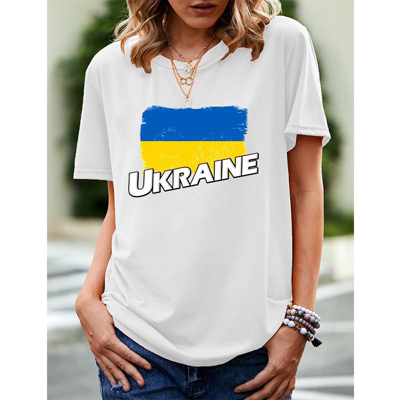 2024 New Women's Printed Ukraine Flag Short-sleeved Support Ukrainian Round Neck Short-sleeved 3D T-shirt