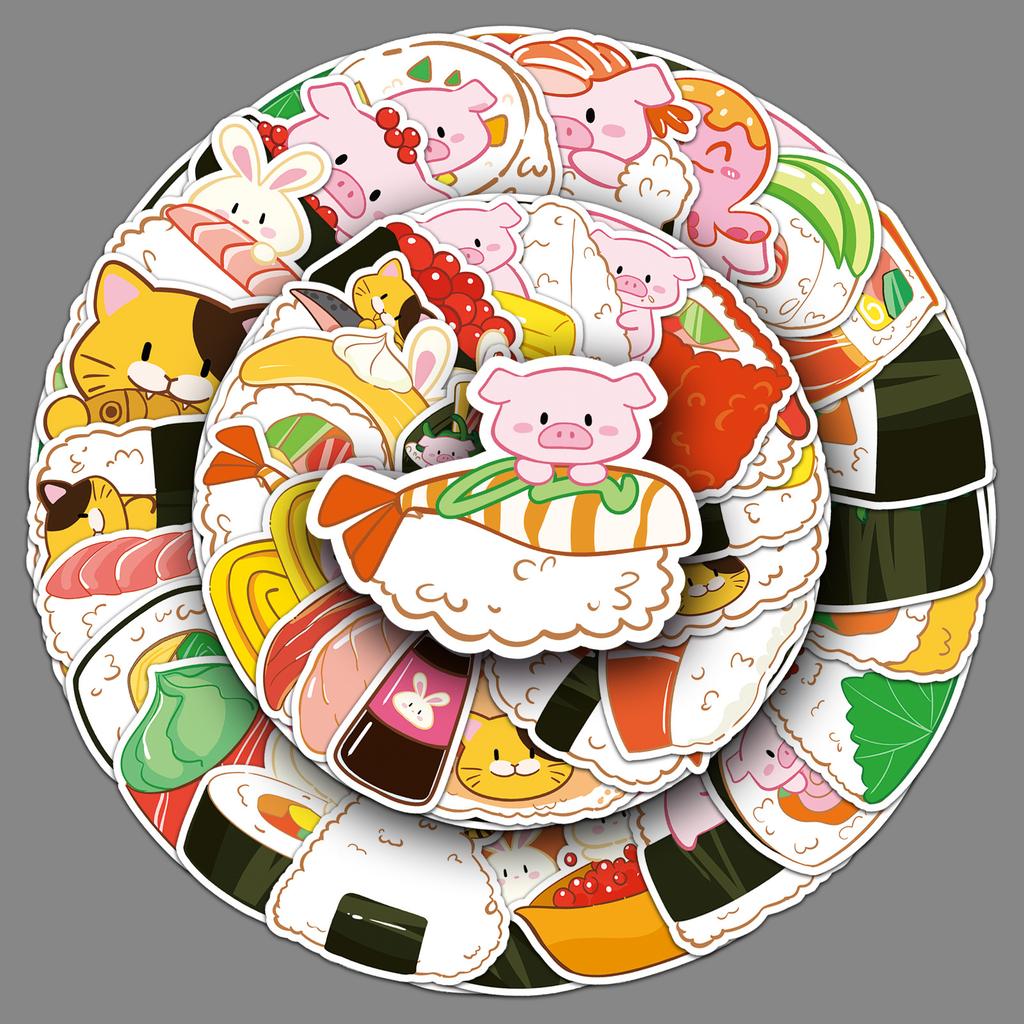 50 Sushi Graffiti Stickers Cartoon Cute Hand-painted Food Creative Decorative Water Cup Mobile Phone Gum Stickers