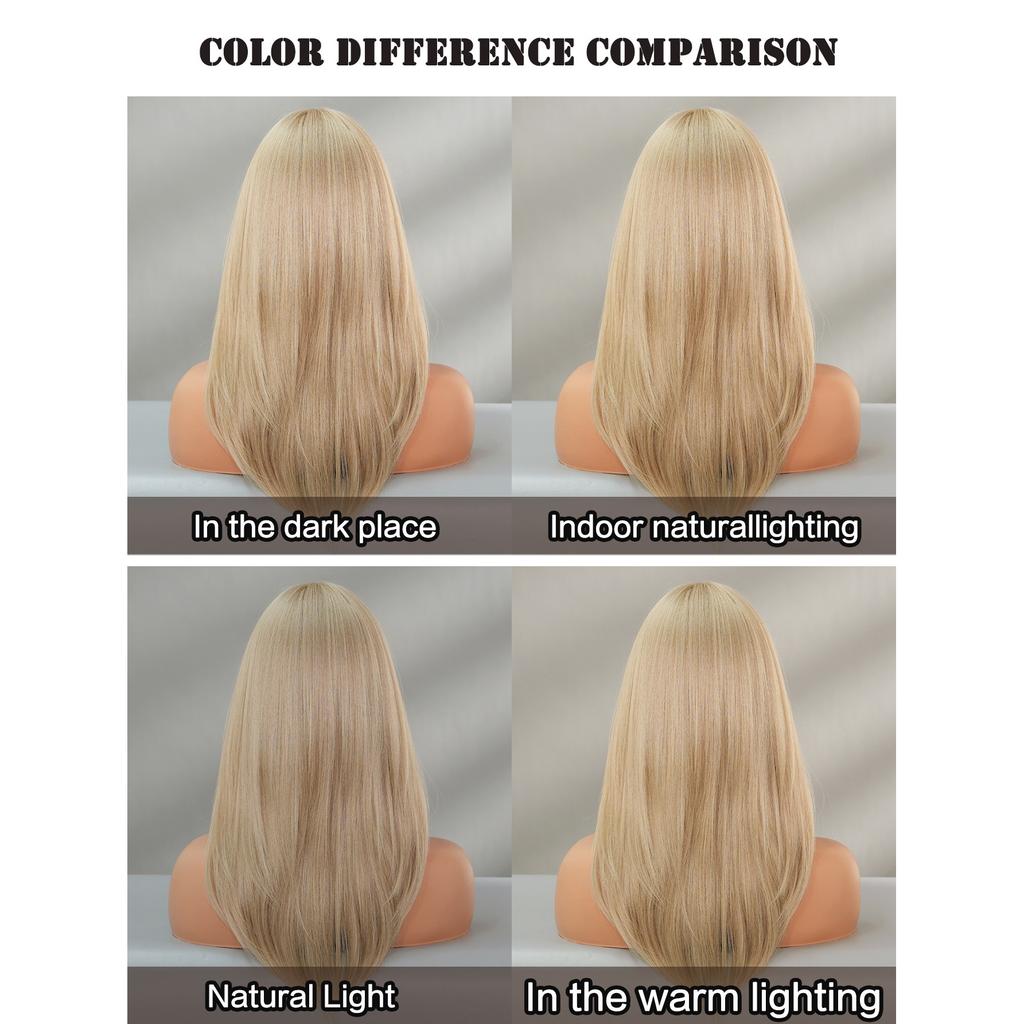 Light Gray Blonde Shoulder Straight Wig for Women - Asian Babe Curtain Bangs, Heat Style Trim Ready, High Quality Machine Made Full Cap Wig