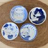 Fukubeya Mino Ware Nekogura Маленькая тарелка 10 см с рисунком кошки Тора Набор из 4 синих круглых тарелок Маленькая приправа для сладостей - Hachiware, Mike, Shima, -