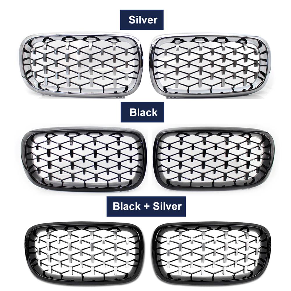 Пара автомобильных передних бамперов с алмазными решетками в форме почек для BMW X5 X6 M F15 F16 F85 F86 2014-2017 хромированный черный метеоритный стиль Racing
