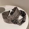 Non Slip Flower Lattice Wide Side Knot Headband Korean Head Wrap Women Hair Hoop Grid Hairbands