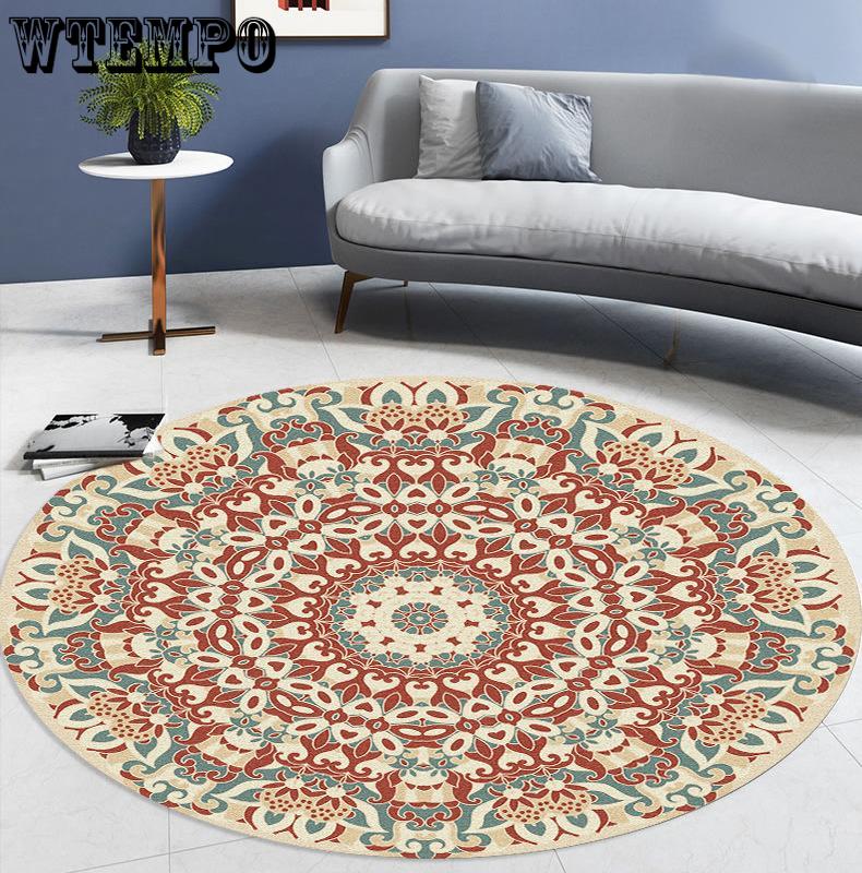 Круглый коврик в этническом стиле, ковер для украшения гостиной, коврик для ванной комнаты, кухни, придверный коврик, нескользящий