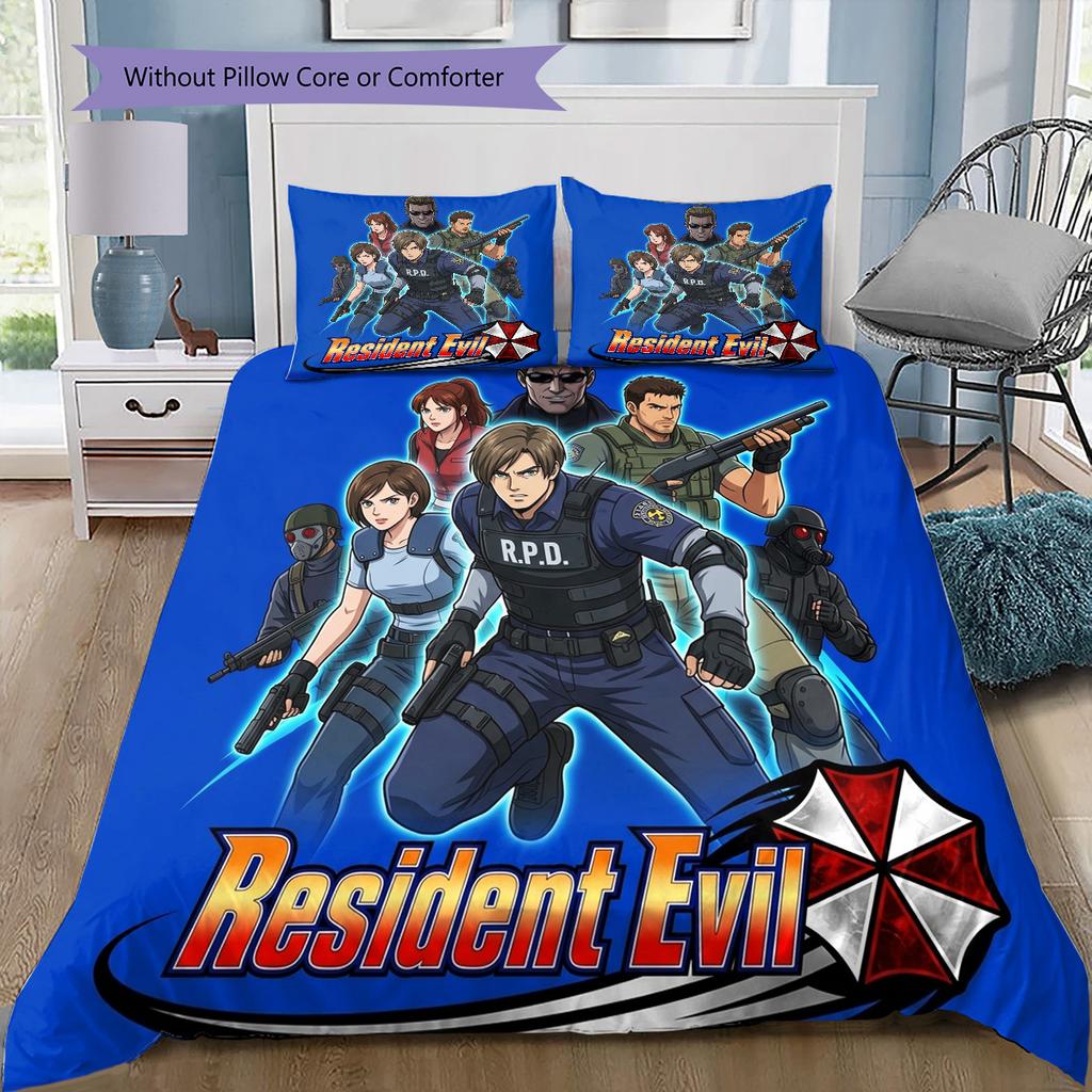 Resident Evil Pattern Bedding Quilt Set Quilt Cover Pillowcase Home Birthday Gift(1 * duvet cover + 2 * pillowcase, without core)