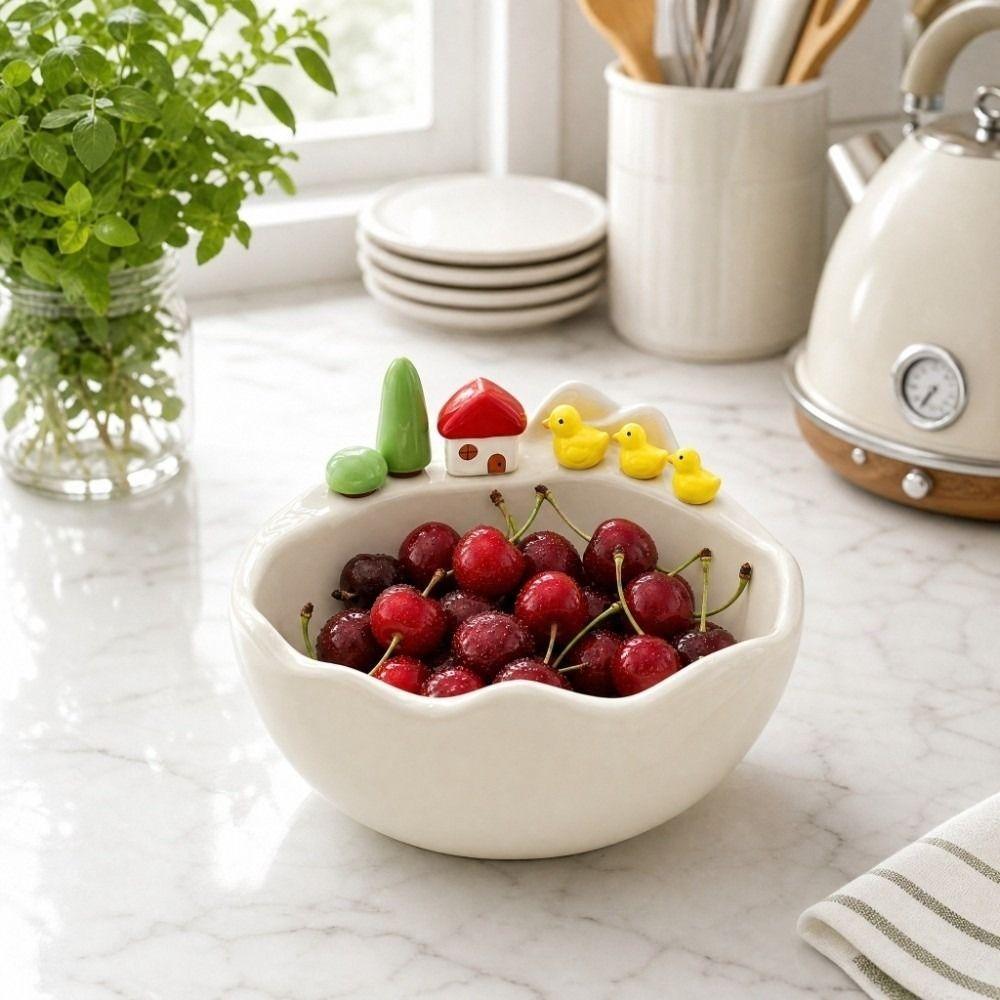 Cartoon Fruit Serving Plate Decoration Fruit Storage Tray Fruit Bowl with Fork  Dining Table