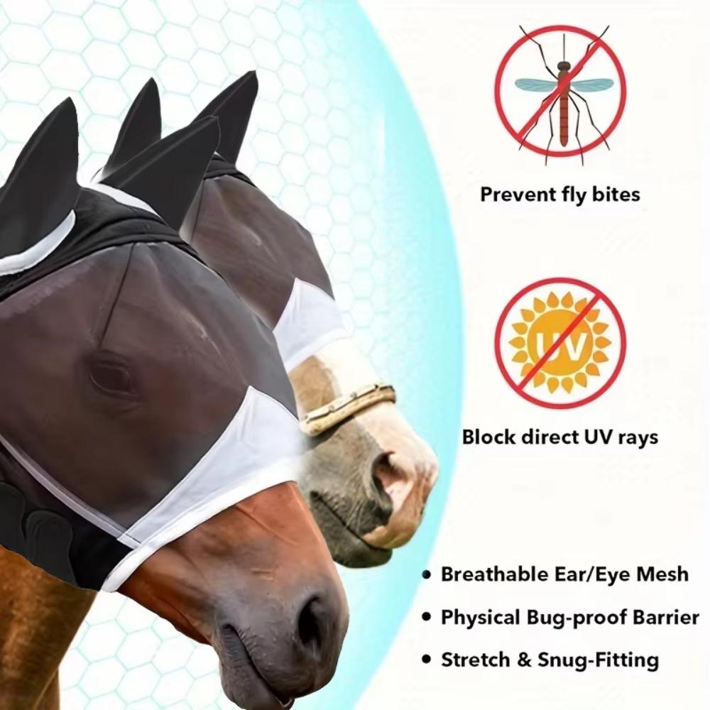 Adjustable Horse Fly Mask Professional Anti-Flyworms Mask Equestrian Horse Face Cover  Riding Gear
