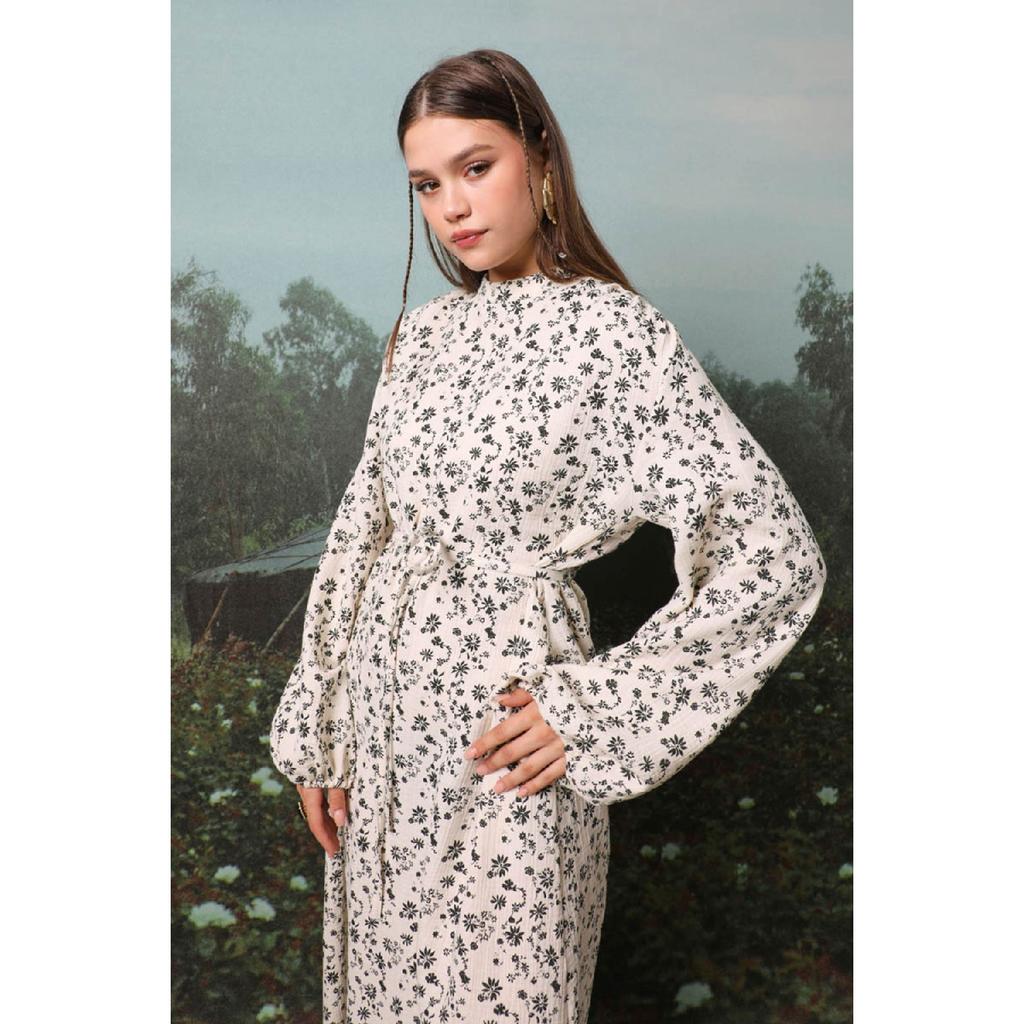 Floral Patterned Muslin Dress Black