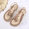 Summer Sandals Beach Women's Boho Wood Beaded Flats Comfortable Luxury Ladies Fashion Casual Breathable Woman Apricot Plus Size