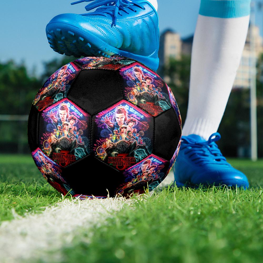 stranger things Indoor Soccer Ball Colorful Machine Stitched PVC Size 5 Team Training Competition Ready Durable High-Bounce Cool Sports Gift