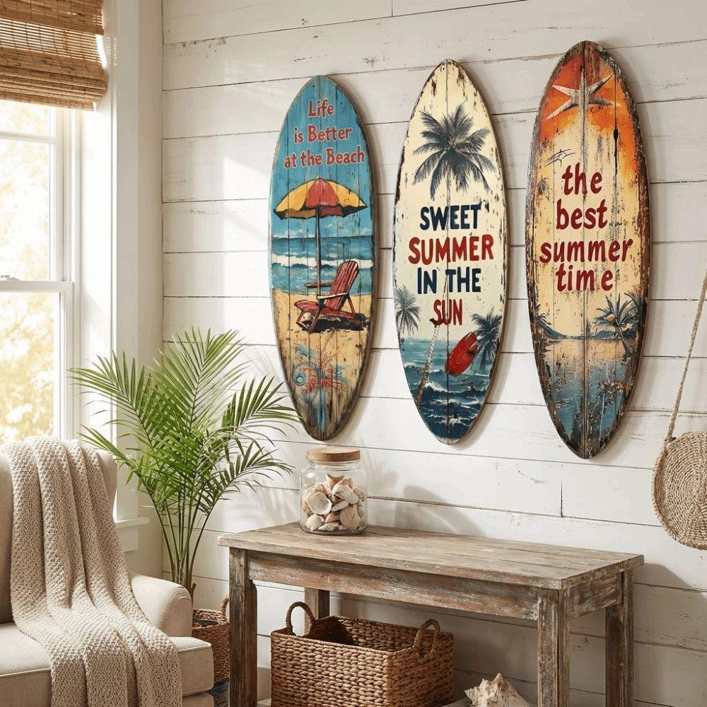 Summer Wooden Surfboards Wall Decor Colorful Beach Decor Wall Art  Festival Decor