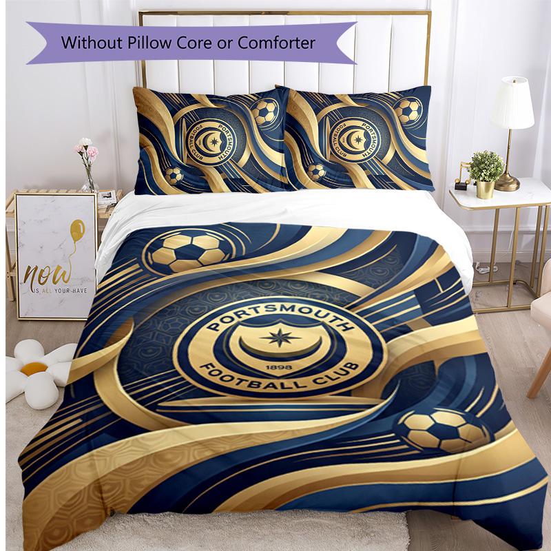 Portsmouth FC Printed 3PCS Bedding Set Breathable Duvet Cover with Pillowcases Decorative Bed Linen for Bedroom Home